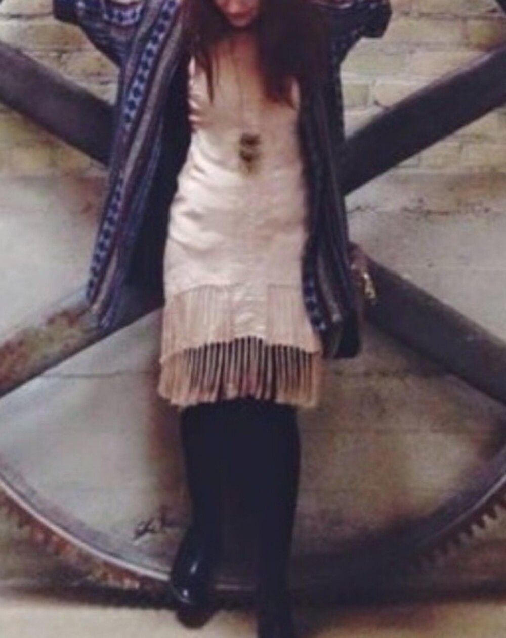 Urban Outfitters Cream Fringe-Hem Sleeveless Midi Dress